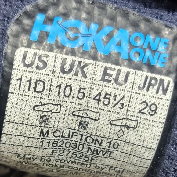 Hoka One One Clifton 10 Men's US Size 11D Navy White Athletic Running Sneakers. - Picture 10 of 13